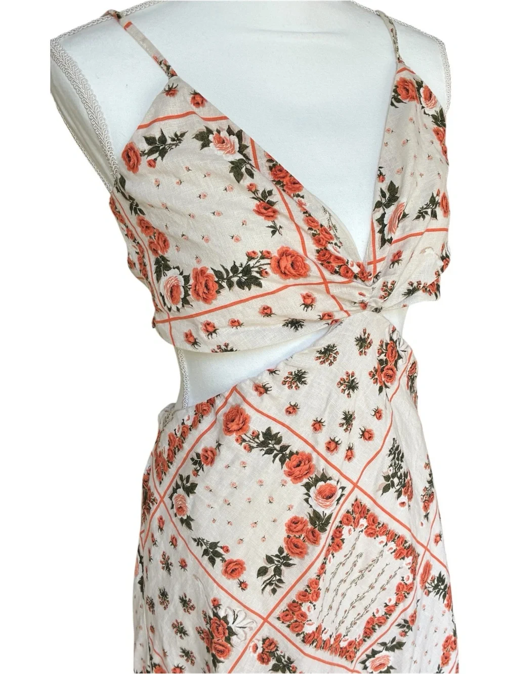 Abercrombie A&F Julia Slip Cutout Maxi Dress Floral Cream Casual Cottagecore XL